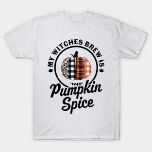 My Witches Brew Is Pumpkin Spice Halloween Plaid Leopard T-Shirt